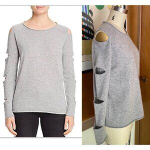 Aqua 100% Cashmere Circle Arm Cutout Slit Sleeves Sweater Sz S light gray
